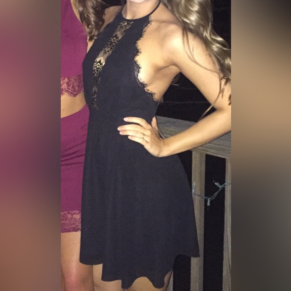 Backless Black Dress with Lace Details